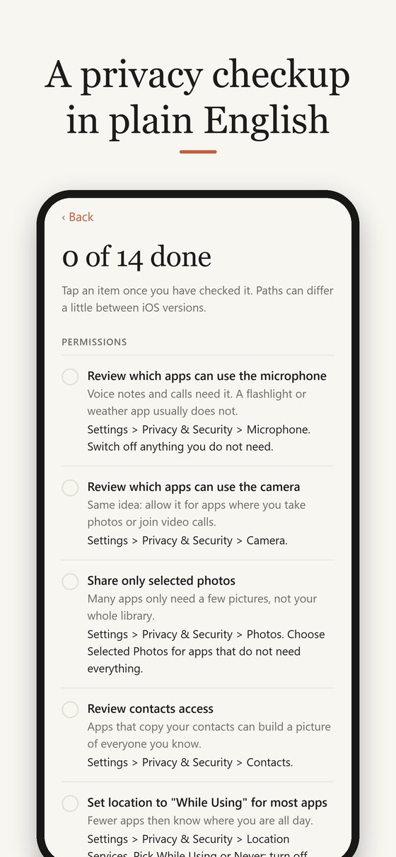 Screenshot: A privacy checkup in plain English